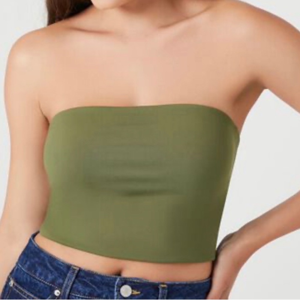 Cotton spandex green olive tube top